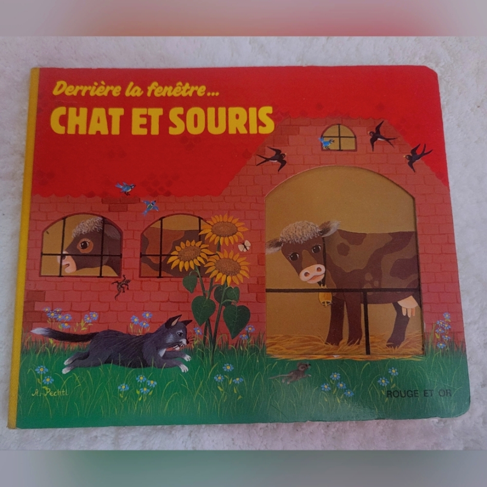 🚜 Vintage French Children's Board Book "Chat et Souris" Cat & Mouse Farm Theme